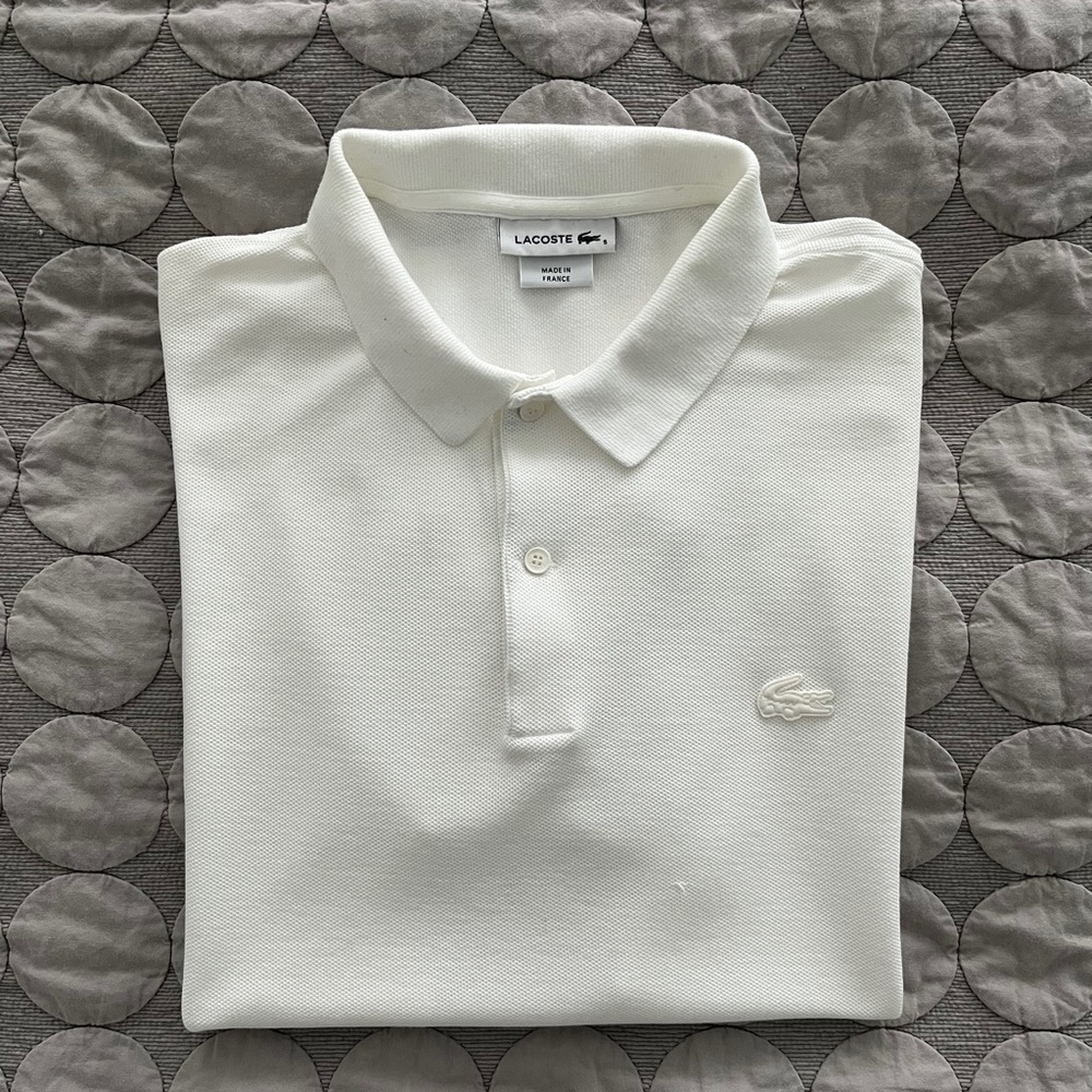 Lacoste Men’s White Pique Polo with Subtle Crocodile Logo
